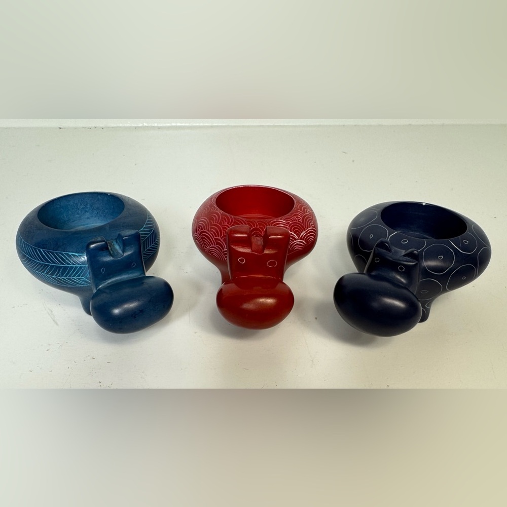 Set of 3 Hippo Shaped Handcrafted Tea Light Holders In Vibrant Colors